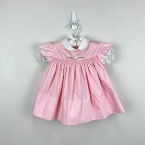 Vintage Cherubs Smocked Pink Duck Dress 9 Months